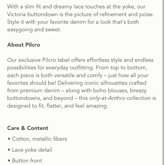 Anthropologie Pilcro The Victoria Lace Buttondown NWT 6P - Picture 10 of 10